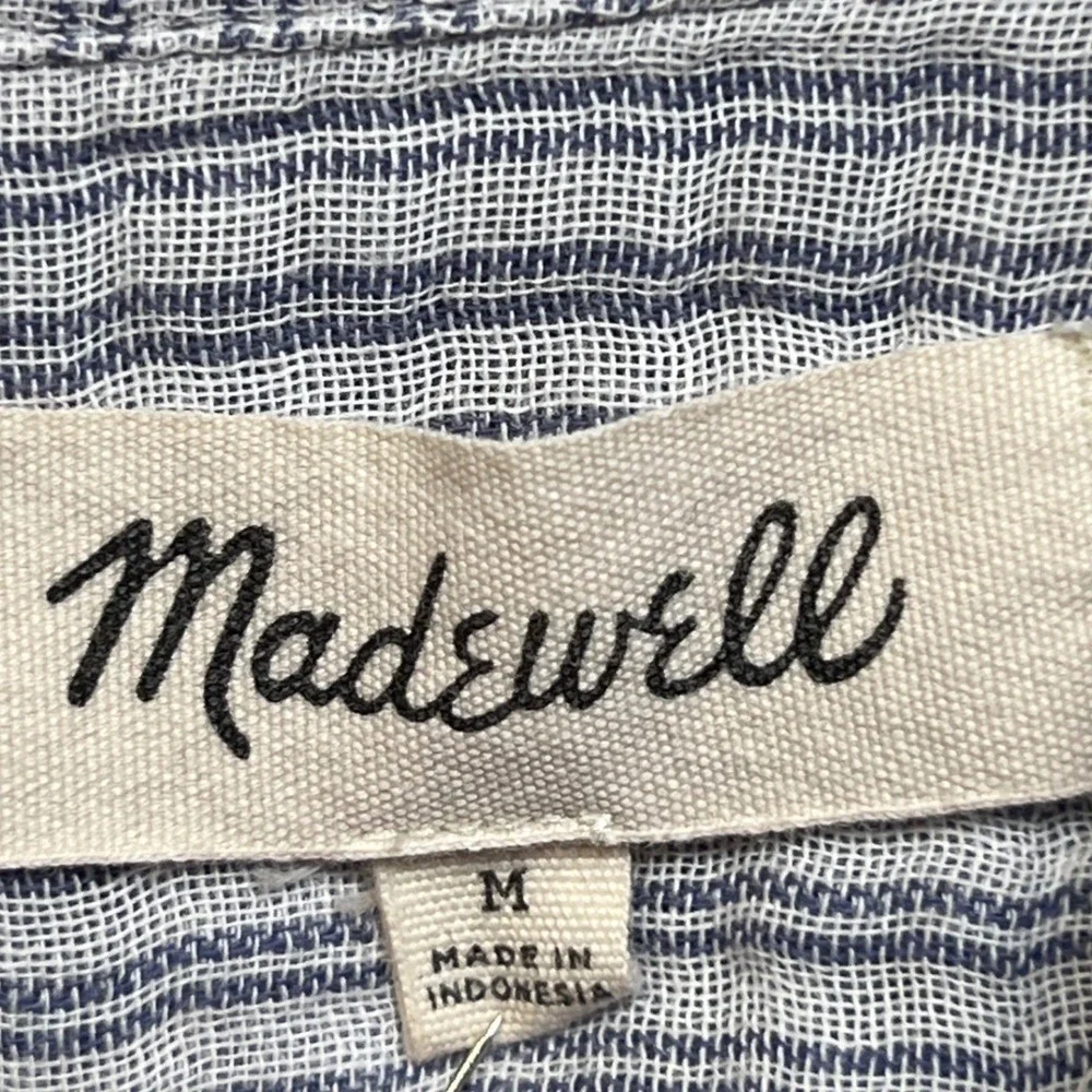 Madewell Blue White Striped Cotton Gauze Tie Back Button Down Shirt Size M